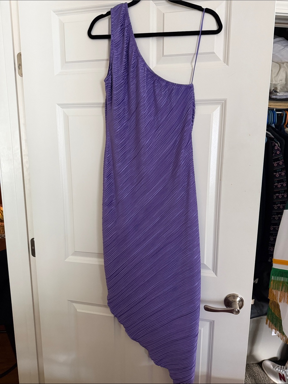 One-Shoulder Midi Lavender Pleated Asymmetric Dress